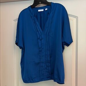 New York & Company Blue Boxy Short Sleeve Blouse